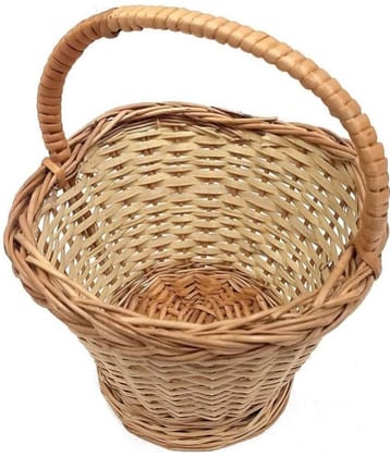 PRANSUNITA Wood Round Small Handle Kashmir Wicker Willow Wooden  Basket ( Pack of 1 )