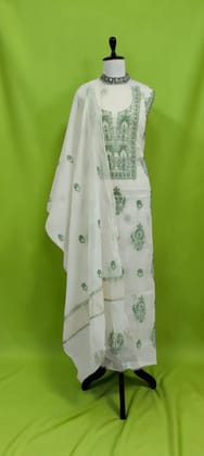 Lucknow Chikankari Hand-Embroidered Mul Cotton Natural-Dye Dress Material