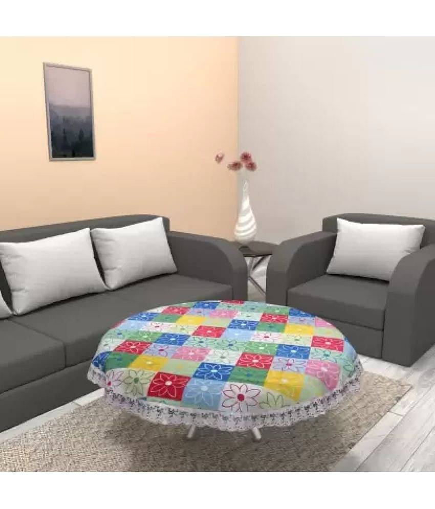 Printed PVC 4 Seater Round Table Cover ( 152 x 152 ) cm Pack of 1 Multicolor