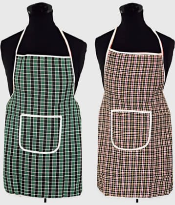 CreadCraft Cotton Checks Kitchen Apron with 1 Center Pocket ( Pack of 2 )