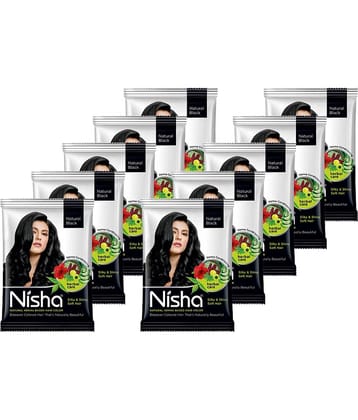 Nisha Henna Based Hair Color Natural Black 10gm Pack of 10, Ammonia Free Henna Powder Hair Colour Dye Black Hair Color