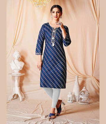 anushansa Women's Viscose Rayon Printed A-line Kurti - ( Blue )