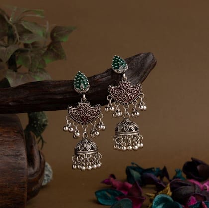 Silver Plated Enamel Artwork Fashion Jhumki Earring- AER 162