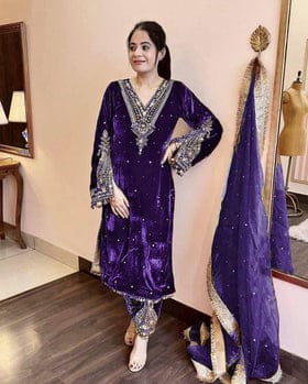 Designer Party Wear Look Heavy Pure Viscose Velvet Top Plazzo & Dupatta Set