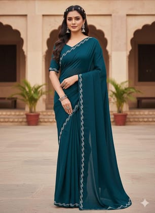 Georgette Saree with siroski work