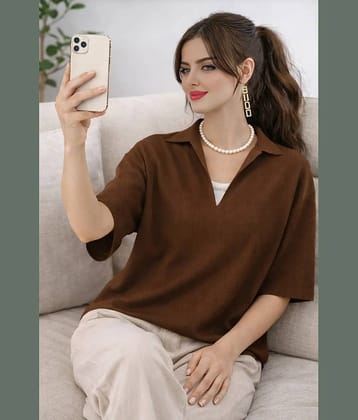 wanquila Women Cotton Blend Regular Fit V-Neck T-Shirt ( Brown )
