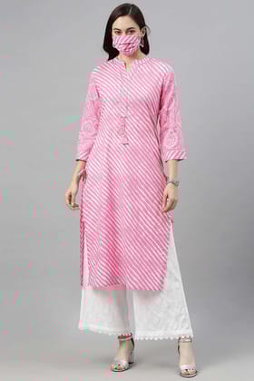 Women Pink Leheriya Printed Kurta VCK8186
