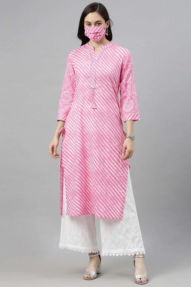 Women Pink Leheriya Printed Kurta VCK8186