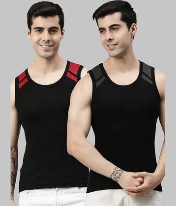 Pack of 2 Lux Cozi - Black Cotton Men's Vest
