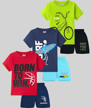 Kuchipoo Pack of 3 Boys Cotton Blend T-Shirt & Shorts Set ( Multicolor 15 )