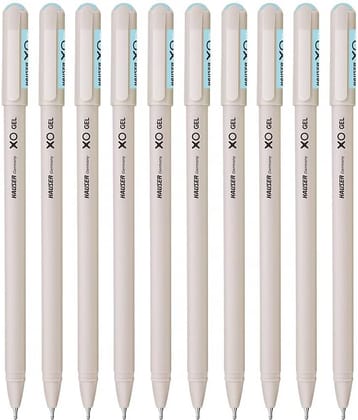 Hauser XO Gel Pen Wallet Pack | Sleek Body & Minimalistic Design With Matt Finish | Solid Body Type, Low Viscosity Ink | Ultra Durable Tip | Blue Ink, Pack of 10 Pens