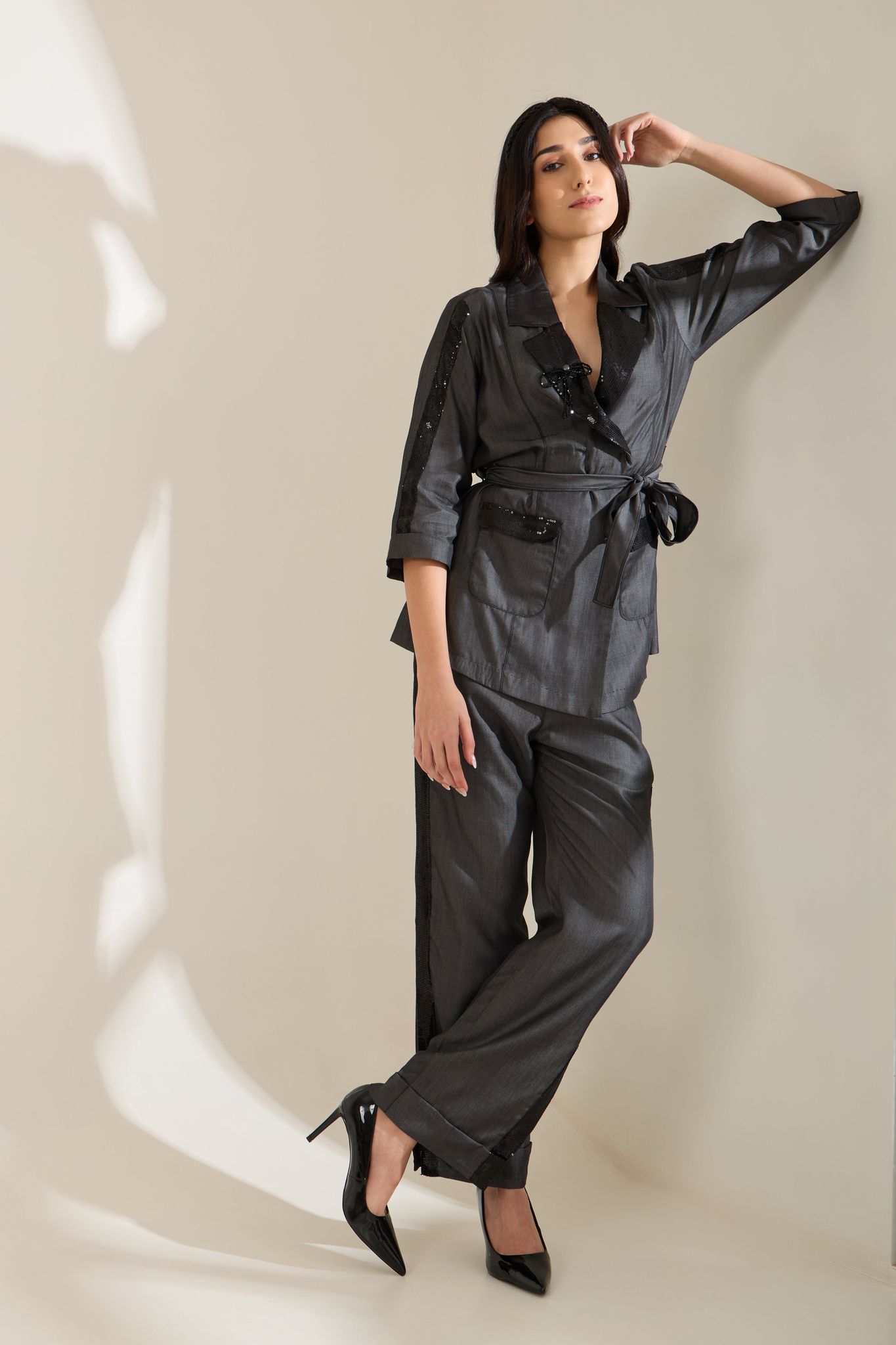 SEQUINSTRUCK FORMAL CO-ORD-Black / Tencel / XXS