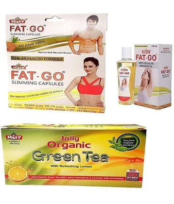 Jolly Pharma Fat Go Capsules & Fat Go Massage Oil - Green Tea Sachets -Fat Burner Products Pack of 3