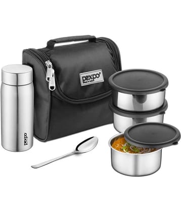 PEXPO Stainless Steel Meal Box with 3 Containers and 1 Spoon, Classic Lunch Box