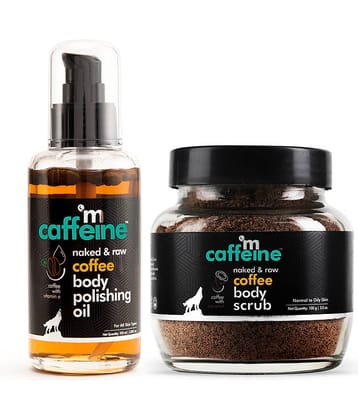 mCaffeine Naked and Raw Coffee Body Scrub 100gm & Coffee Body Polishing Oil 100ml (Pack of 2)