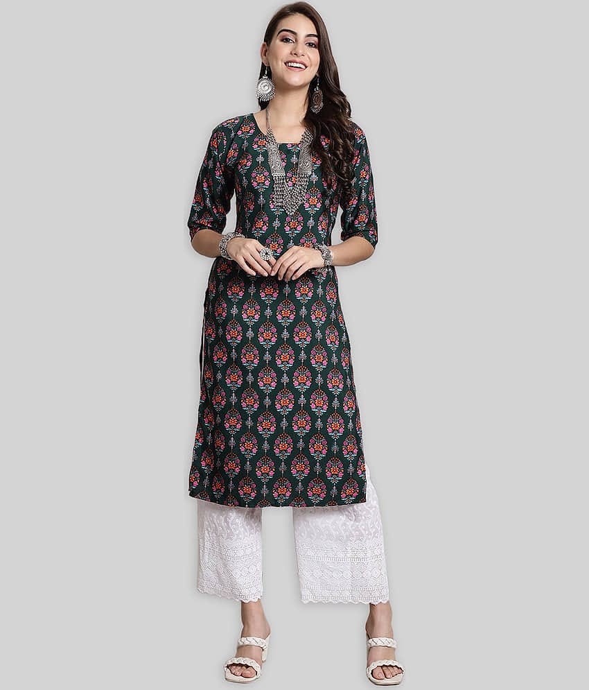 7Threads Crepe Printed Straight Women's Kurti - Green ( Pack of 1 )