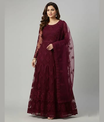 JULEE Women's Net Semi Stitched Flared Ethnic Gown With Dupatta