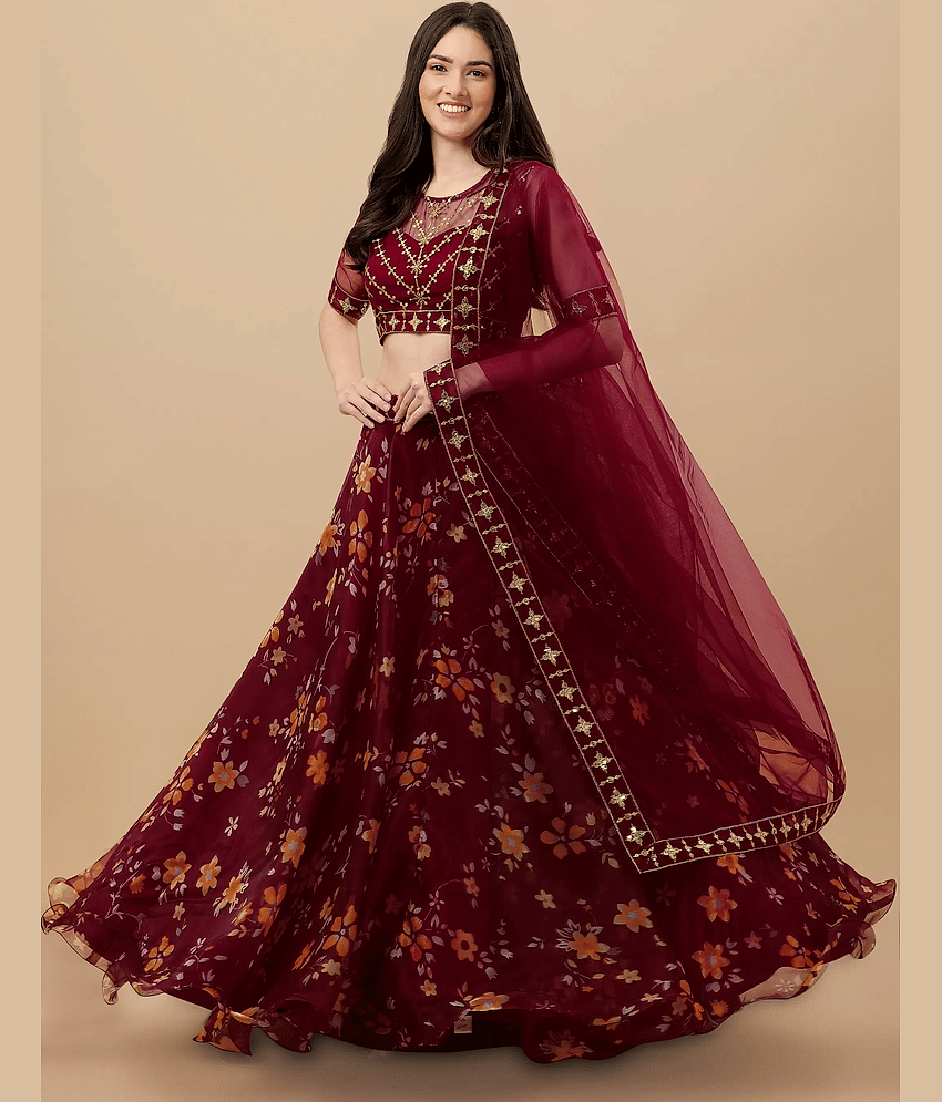 piludi Purple Organza Unstitched Semi Stitched Lehenga Single