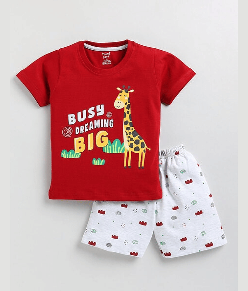 VELION Pack of 1 Baby Boys Cotton Blend T-Shirt & Shorts Set ( Red )