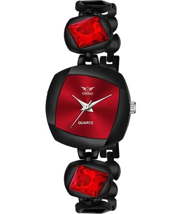 OHHO Black Metal Analog Womens Watch