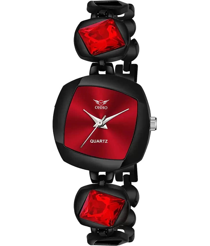 OHHO Black Metal Analog Womens Watch