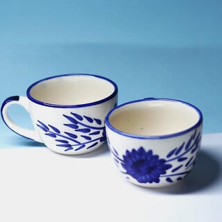 Blue Floral Ceramic Mug Pack of 2 Microwave Safe