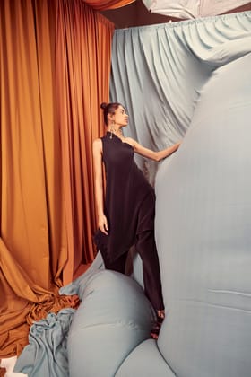 ONE-SHOULDERED PLEAT TOP-XS / Black