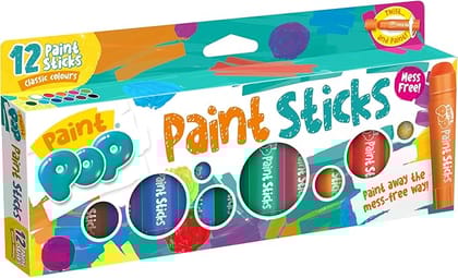 Paint Pop 12 Assorted Paint Sticks – Classic Colours | Mess-Free, Twist-Up Solid Paint Crayons for Kids