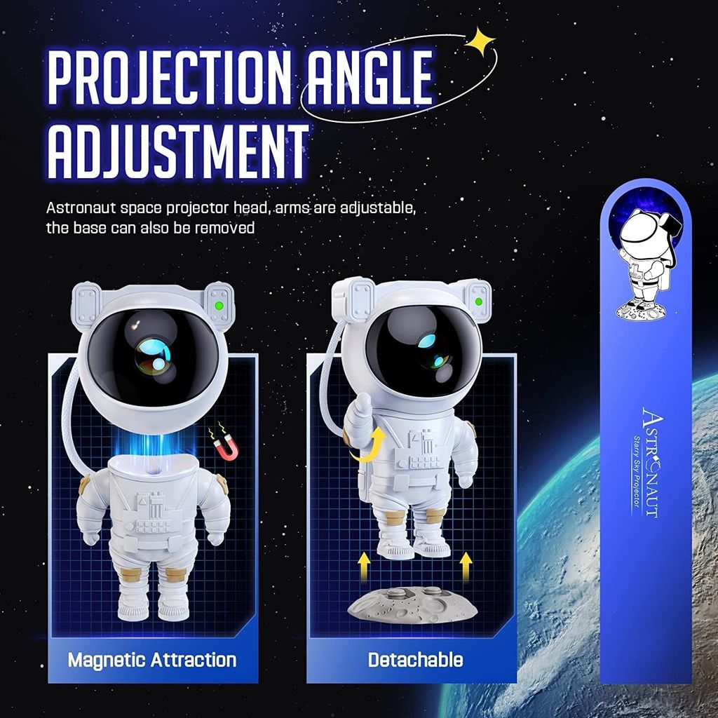 Astronaut Galaxy Projector with Remote Control - 360° Adjustable Timer Kids Astronaut Nebula Night Light Lamp for Baby Adults Bedroom,Gaming Room,Home and Party,LED,White