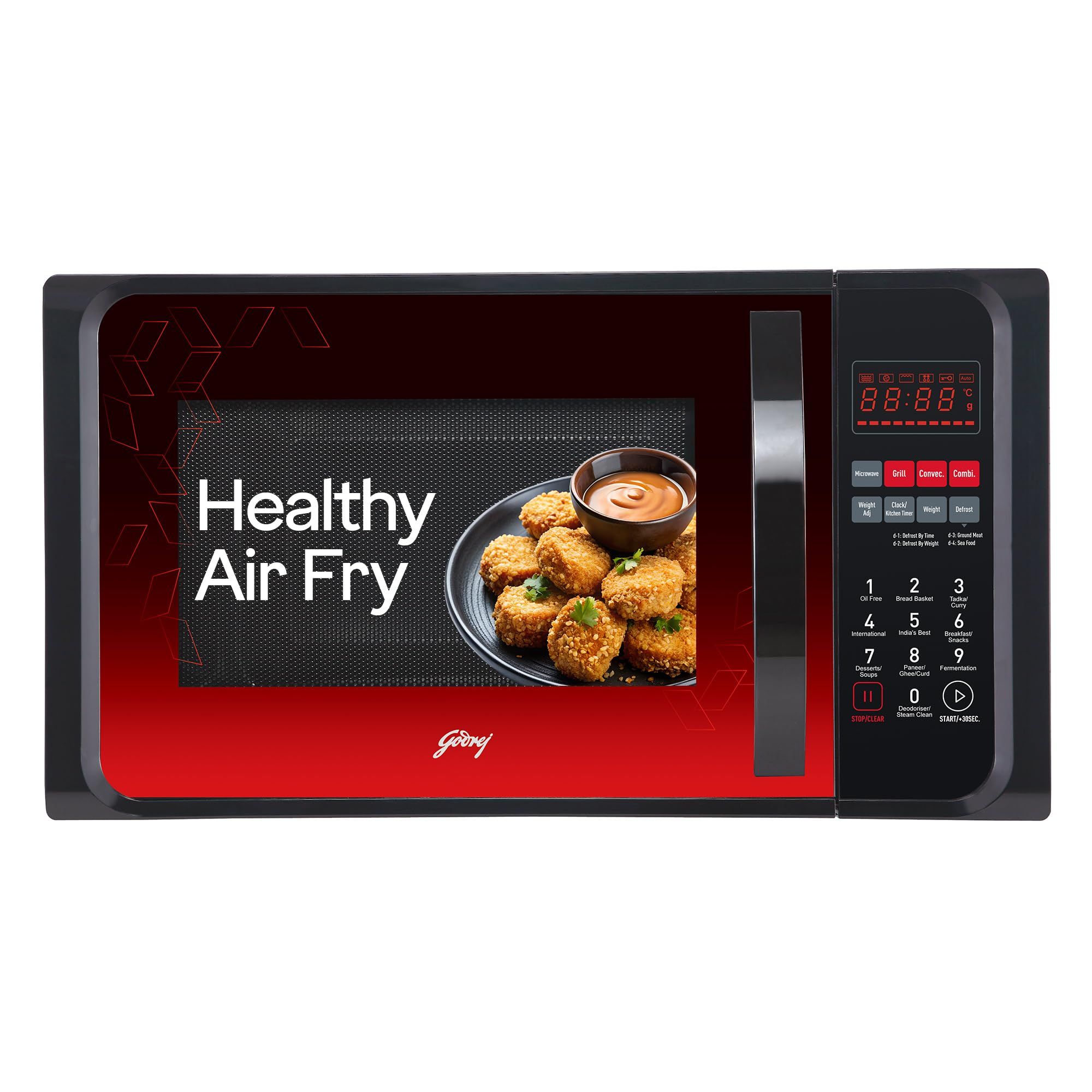 Godrej 23 L Convection Microwave Oven With Stainless Steel Cavity, Digital Display and 205 Instacook Receipes (GME 523 CF1 RM, Floral Black) Godrej 23 L Convection Microwave Oven With Stainless Steel Cavity, Digital Display and 205 Instacook Receipes (GM