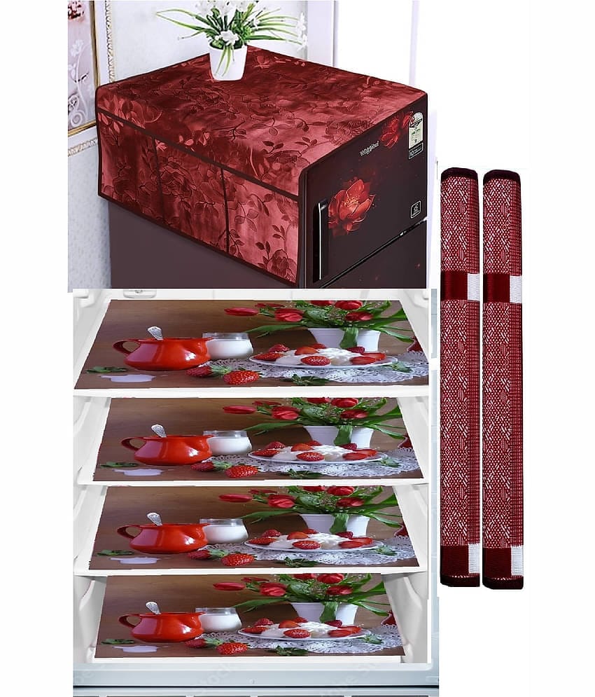 Revexo PVC Floral Printed Fridge Mat & Cover ( 40 30 ) Pack of 7 - Multicolor