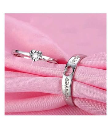 Silver Shine Silver Plated Solitaire Endless Love Heart Proposal Adjustable Couple ring for Men and Women,Couple ring for Girls and Boys-2 pieces - None