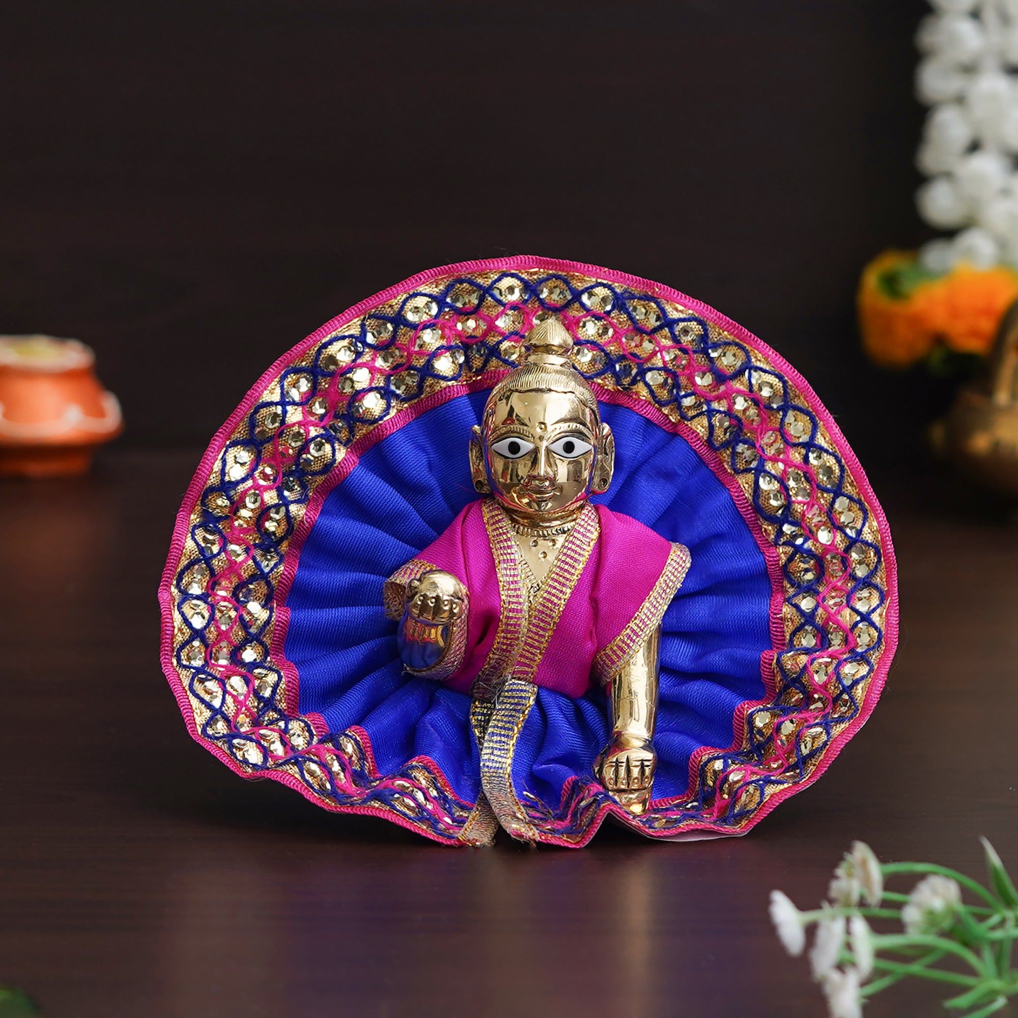 Blue & Purple Decorative Baal Gopal Cotton Vastra/dress (Size 2)