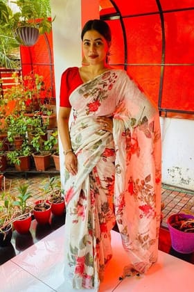Digital Printed Pure Linen Saree