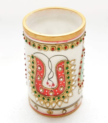 Marble Peacock Painting Pen Holder
