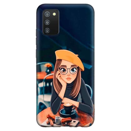 Cute Coffe Lover Girl Samsung F02S Premium Embossed Mobile cover