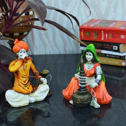 Combo of Rajasthani Hookah Man and Lady Statue