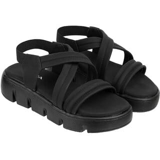 Lazera Black Platform Sandals for Women Padded Multi Strap PVC Sole Casual Wear
