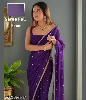 Shivadit ethnic Georgette Embroidered Regular Saree With Unstitched Blouse Piece ( Purple )