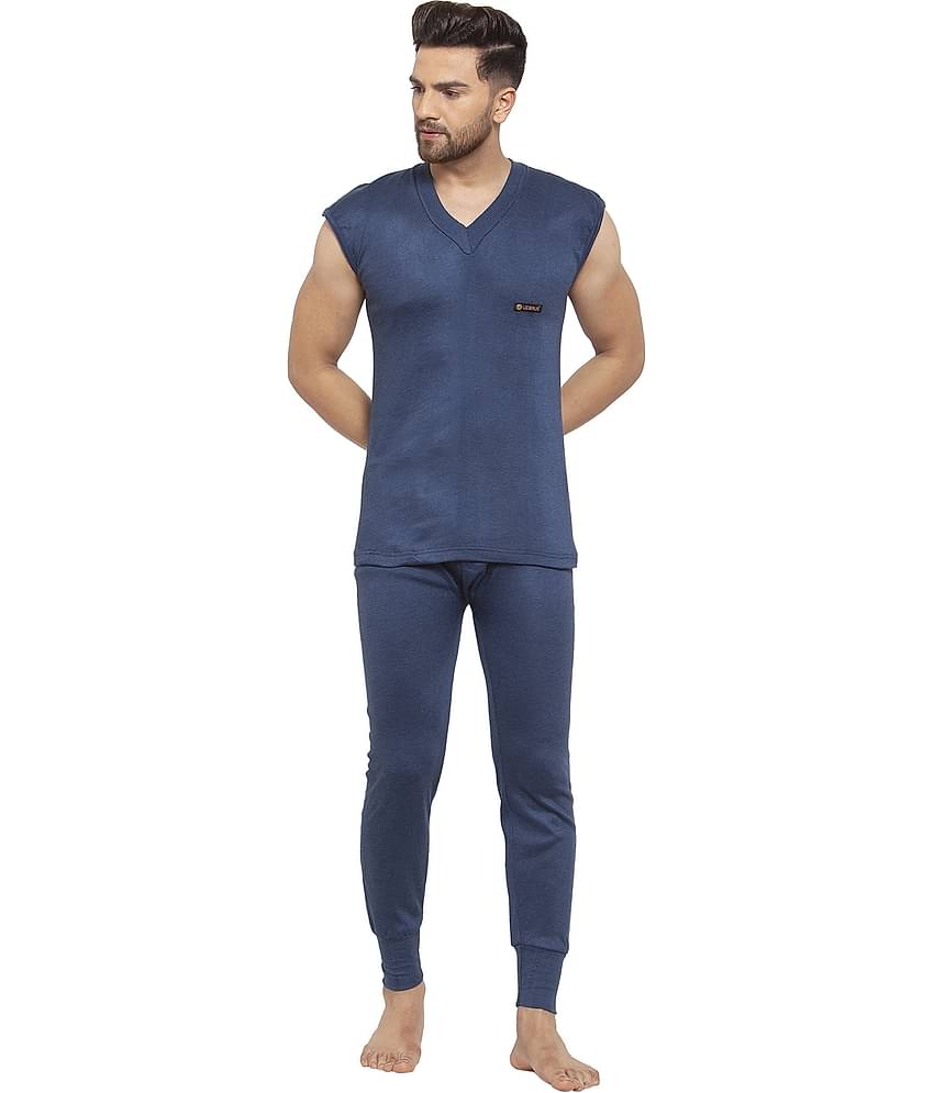 Uzarus Pack of 1 Cotton Blend Thermal Sets For Men's ( Navy )