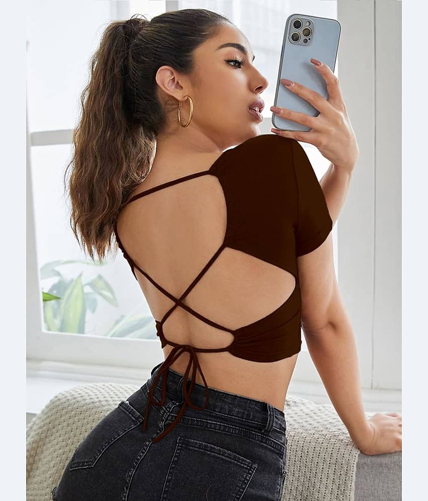 Aahwan Women's Cotton Crop Top ( Brown )