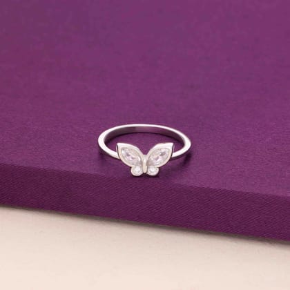 Whispering Wings Butterfly Ring-White Stone / Silver / 5
