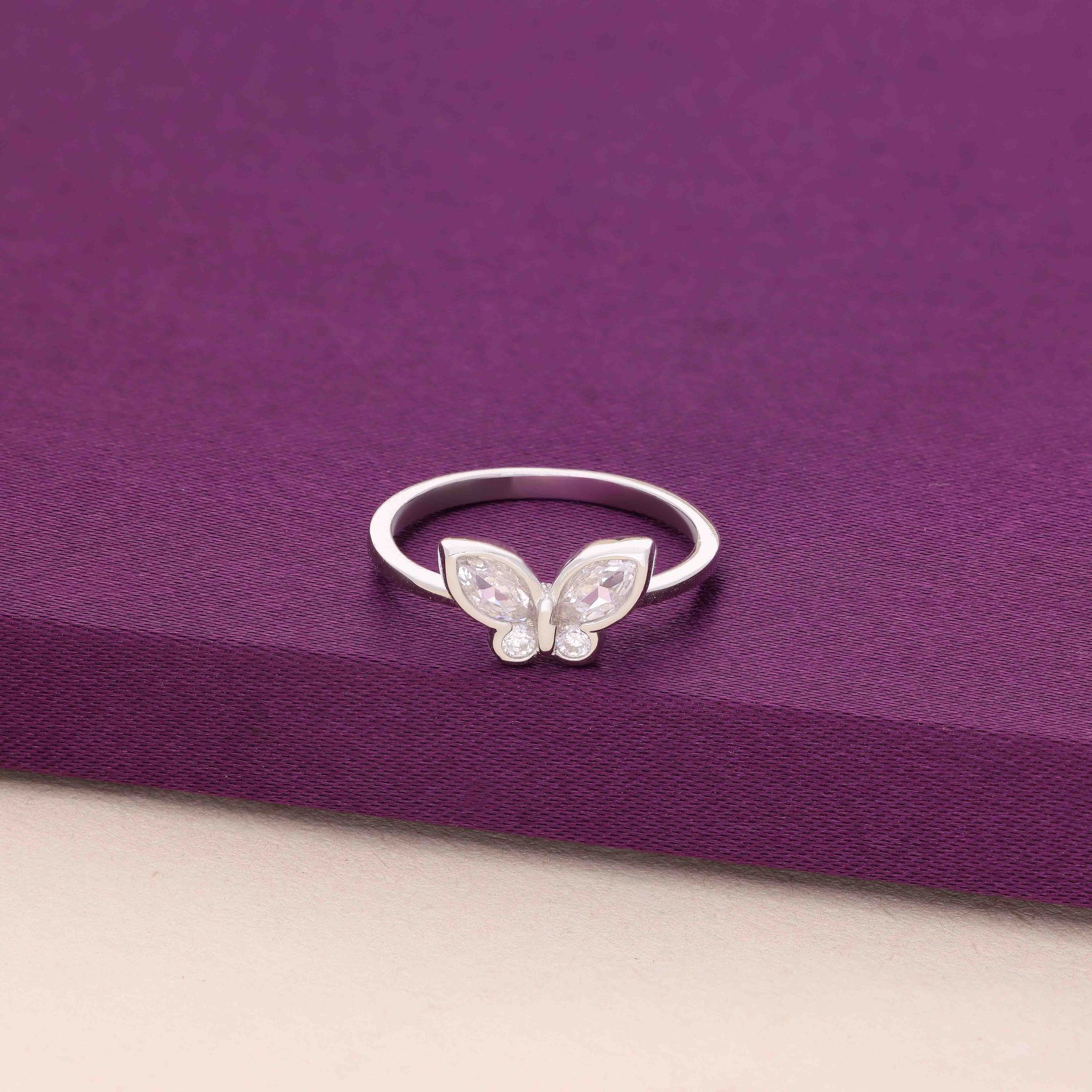 Whispering Wings Butterfly Ring-White Stone / Silver / 5