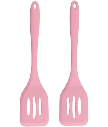 Baskety Silicone Slotted Spatula For Kitchen Set Cooking Heat Resistant ( Pack of 2,Pink )