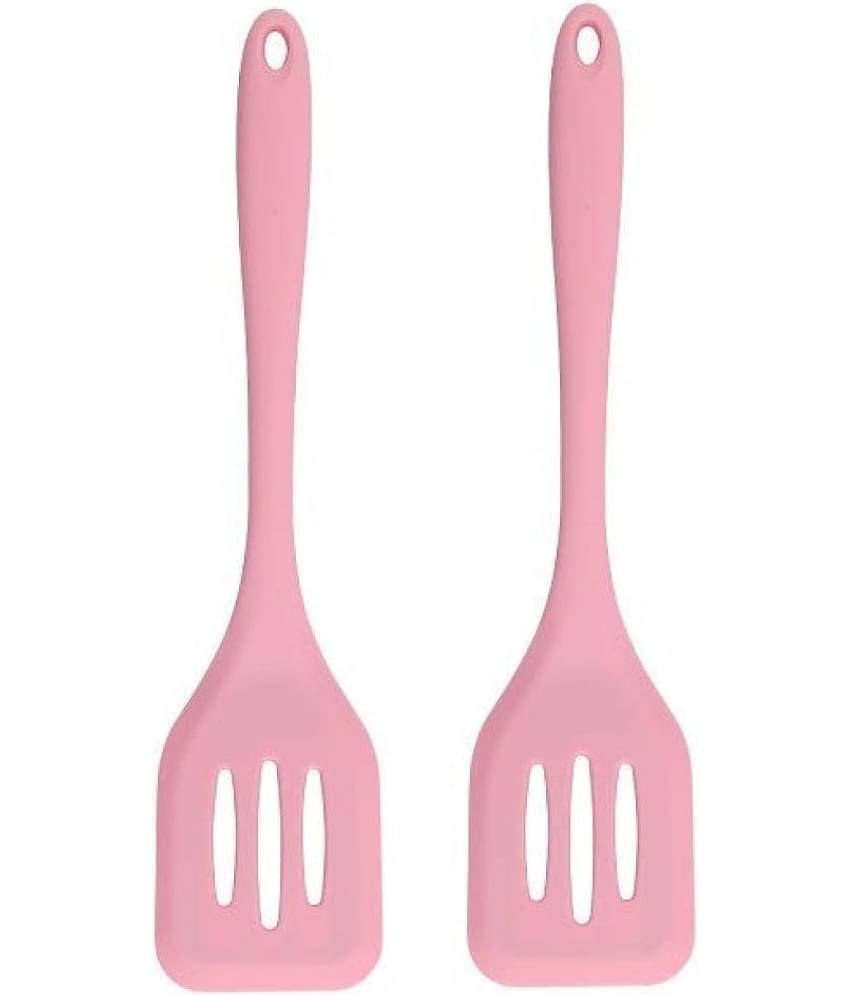 Baskety Silicone Slotted Spatula For Kitchen Set Cooking Heat Resistant ( Pack of 2,Pink )