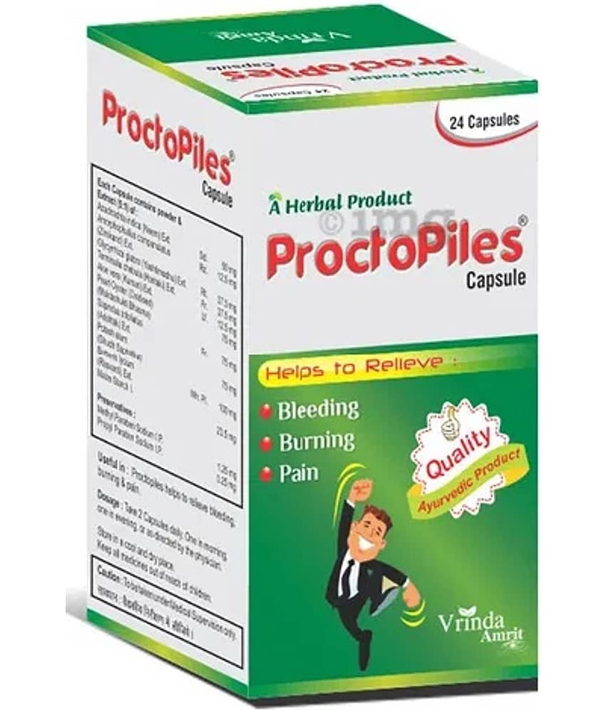 Vrinda Amrit ProctoPiles Capsules - Fast Relieve In Bleeding, Burning & Pain Capsule 24 gm Pack of 1
