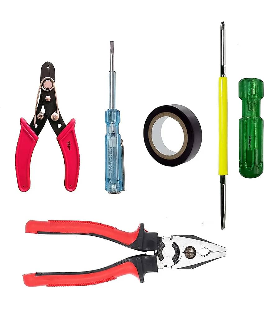 Hand Tool Kit Heavy Duty Plier (Pilash), Cutter, Tester, Tape & 2in1 Screw Driver. Combination Tools For Domestic & Industrial Purpose.