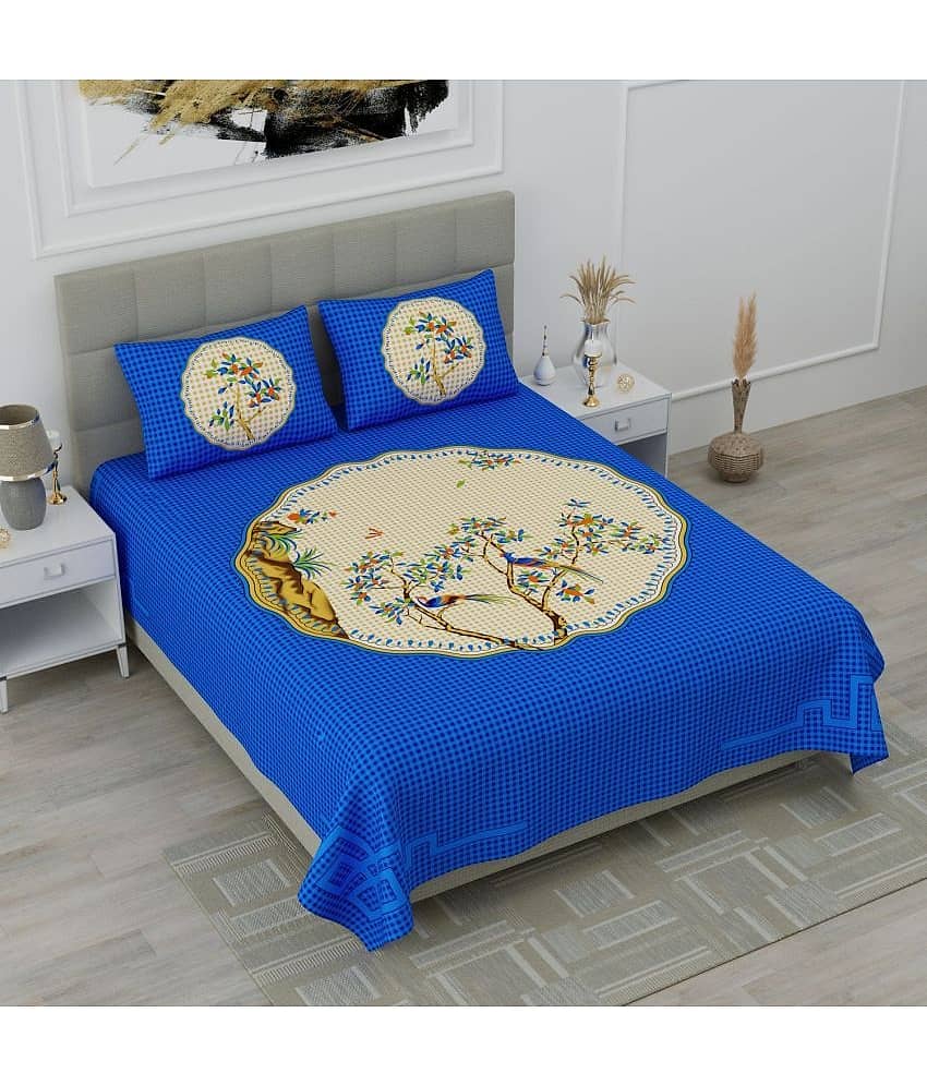 Uniqchoice Cotton Double Bedsheet ( Blue )
