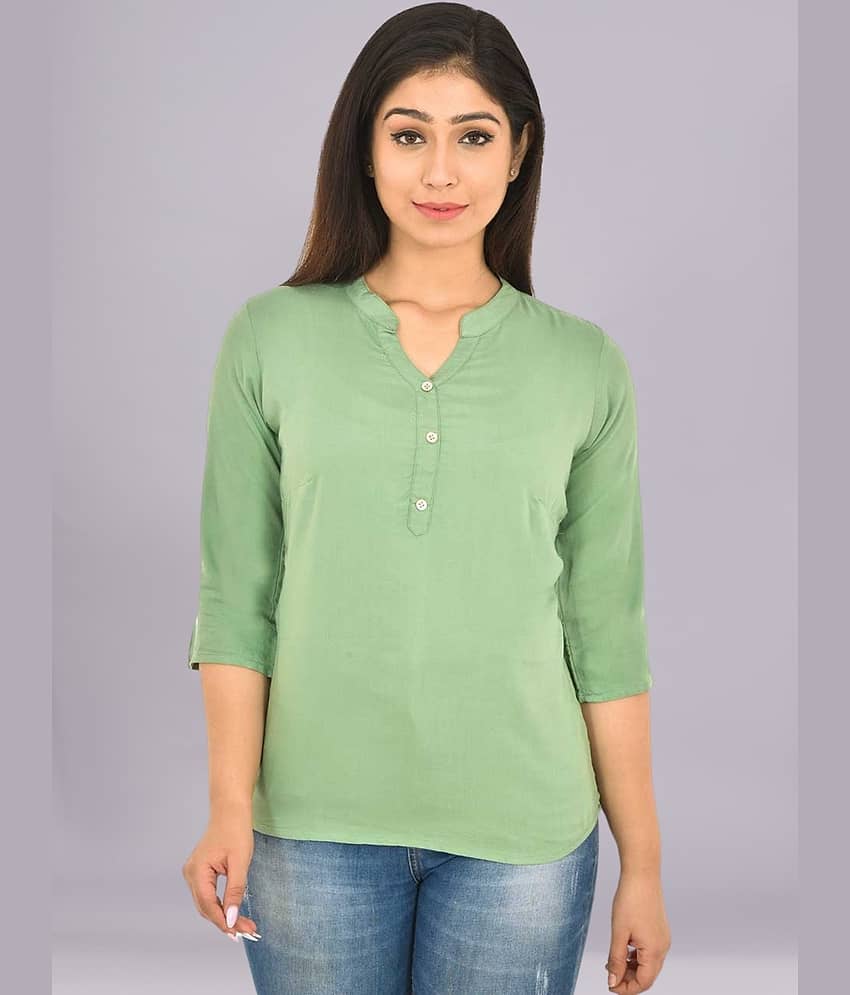 FABISHO Women Solid Rayon Shirt ( Green )
