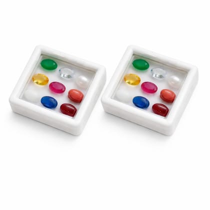 Navarathna Set Box for Bhoomi Pooja & Good Vastu | 7�5 mm | Pack of 2 Boxes (18 Stones) | Navratna 9 Stone Set as per Varna Shastra | Multi-Color Gemstones | ???? ????